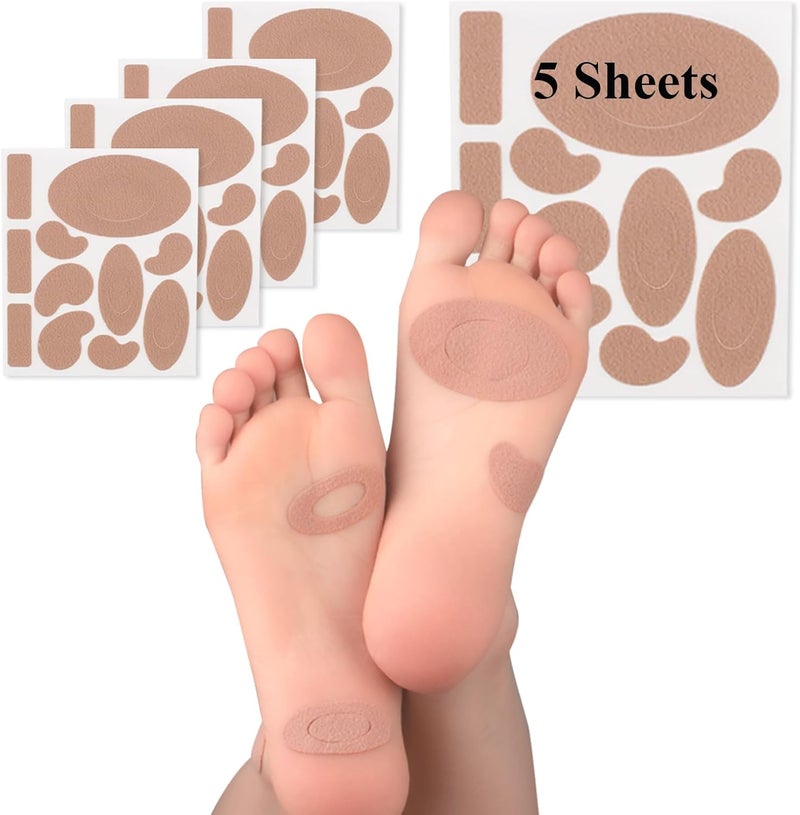 Decproch Adhesive Moleskin Pads for Blister Feet, Moleskin Padding, Mole Skin Tape Stickers for Feet, Blister Prevention Bandages for Boots Hiking Reduce Friction Pain - 5 Sheets (55 Pieces Total) - Image 1